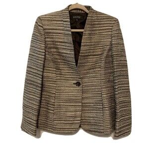 Kasper Womens Size 8 Multicolor Stripe Silk Blend MetallicTextured Blazer Jacket